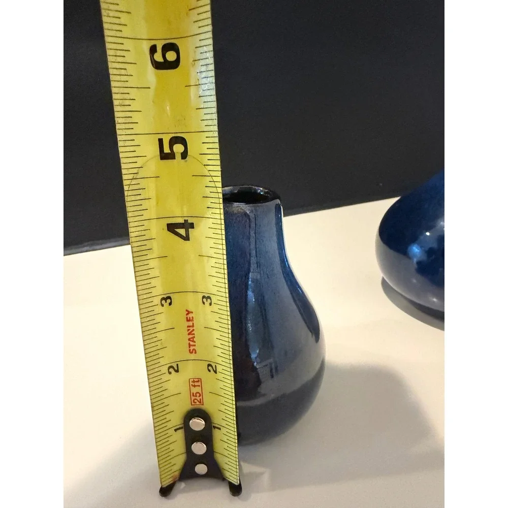 Set of 3 different sizes Cobalt Blue Ceramic Bud Vases Glossy Glaze Minimalist